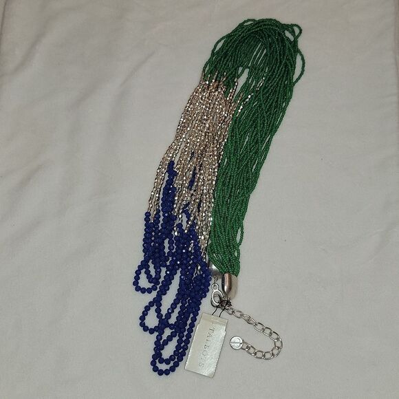 New TALBOTS Colorful Long Beaded Necklace ~ Green Blue Silver Beads $69.50 - Picture 15 of 16